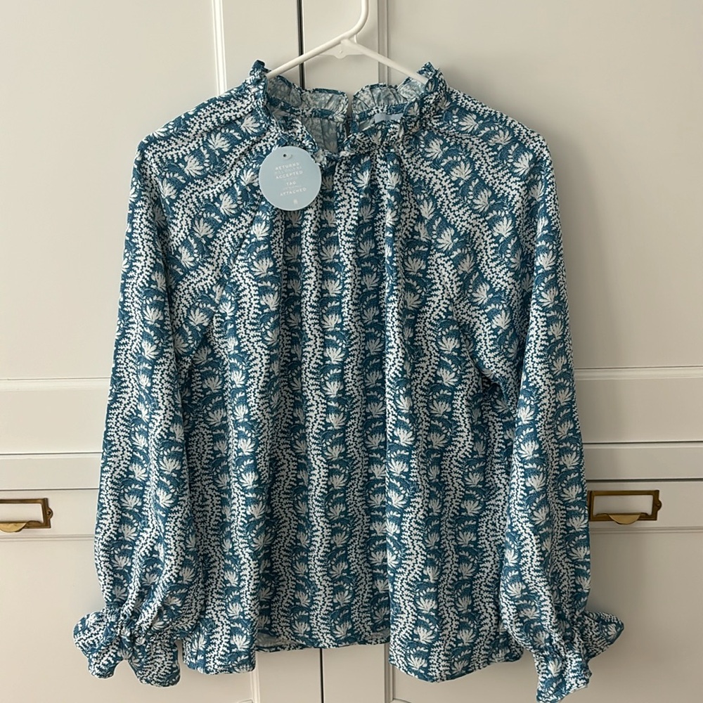 Hill House Blue and White Blouse NWT